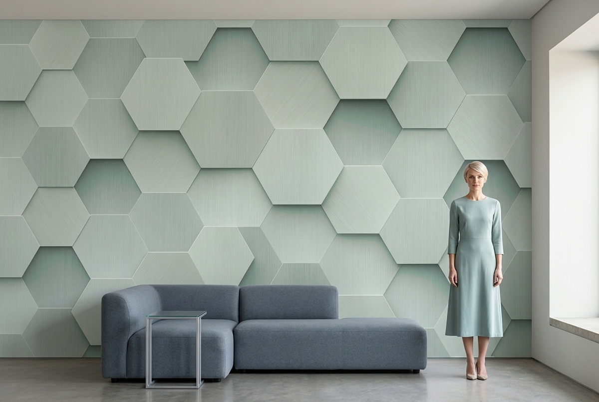 Embossed Hexagon Tile Wallpaper Soft Mint Gray Wall Mural