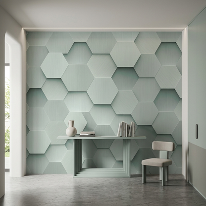 Embossed Hexagon Tile Wallpaper Soft Mint Gray Wall Mural