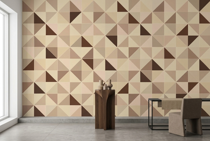 Geometric Triangle Grid Wallpaper Warm Neutral Wall Mural