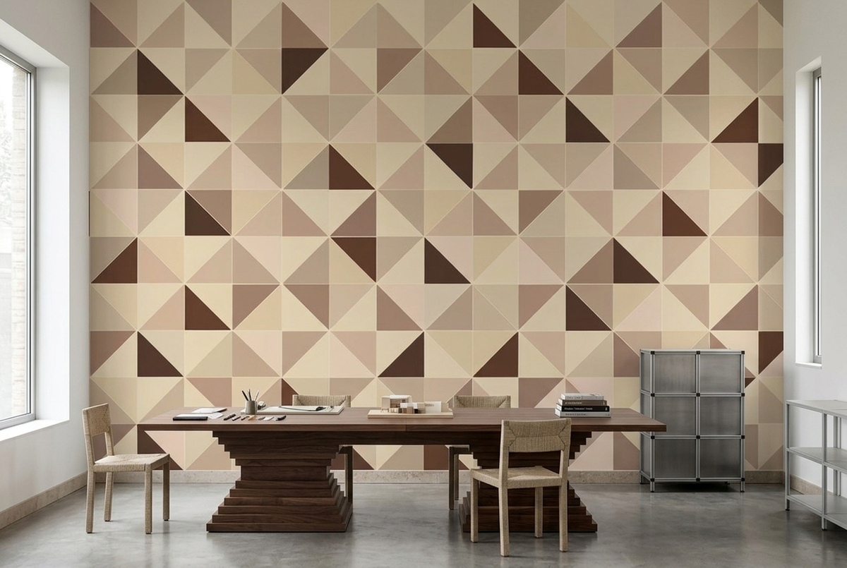 Geometric Triangle Grid Wallpaper Warm Neutral Wall Mural