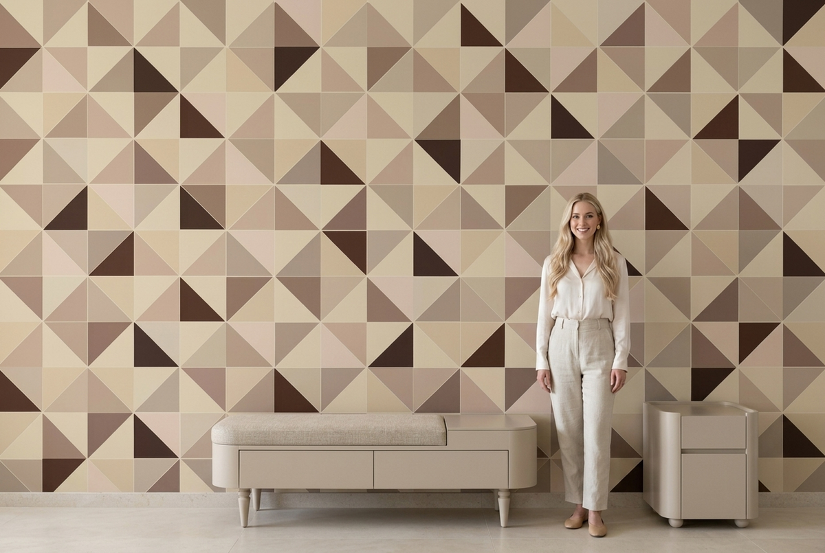 Geometric Triangle Grid Wallpaper Warm Neutral Wall Mural