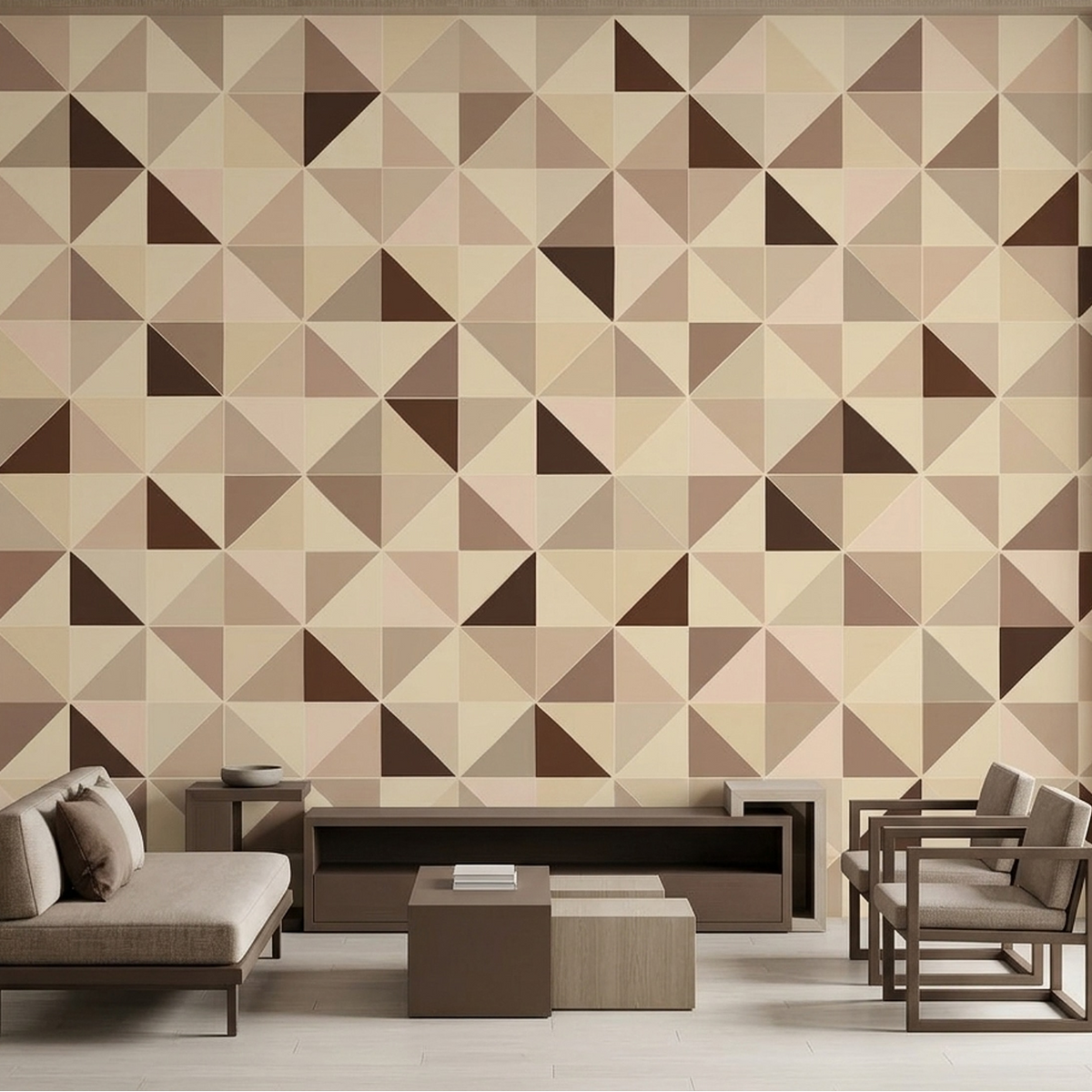 Geometric Triangle Grid Wallpaper Warm Neutral Wall Mural