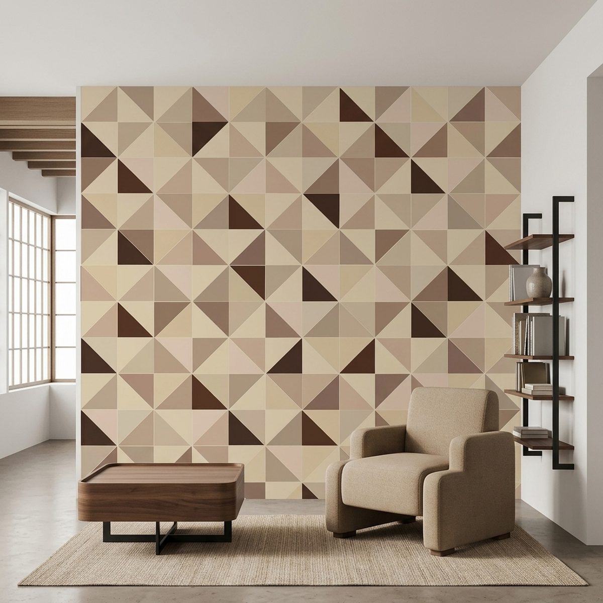 Geometric Triangle Grid Wallpaper Warm Neutral Wall Mural