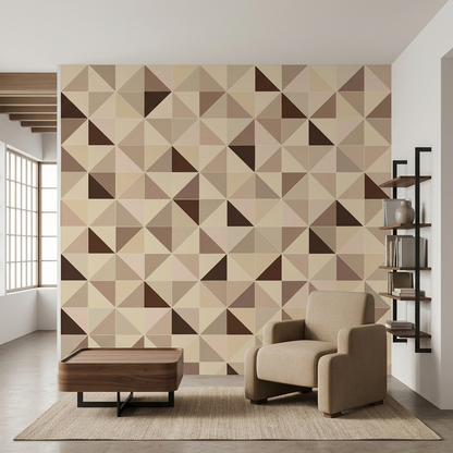 Geometric Triangle Grid Wallpaper Warm Neutral Wall Mural