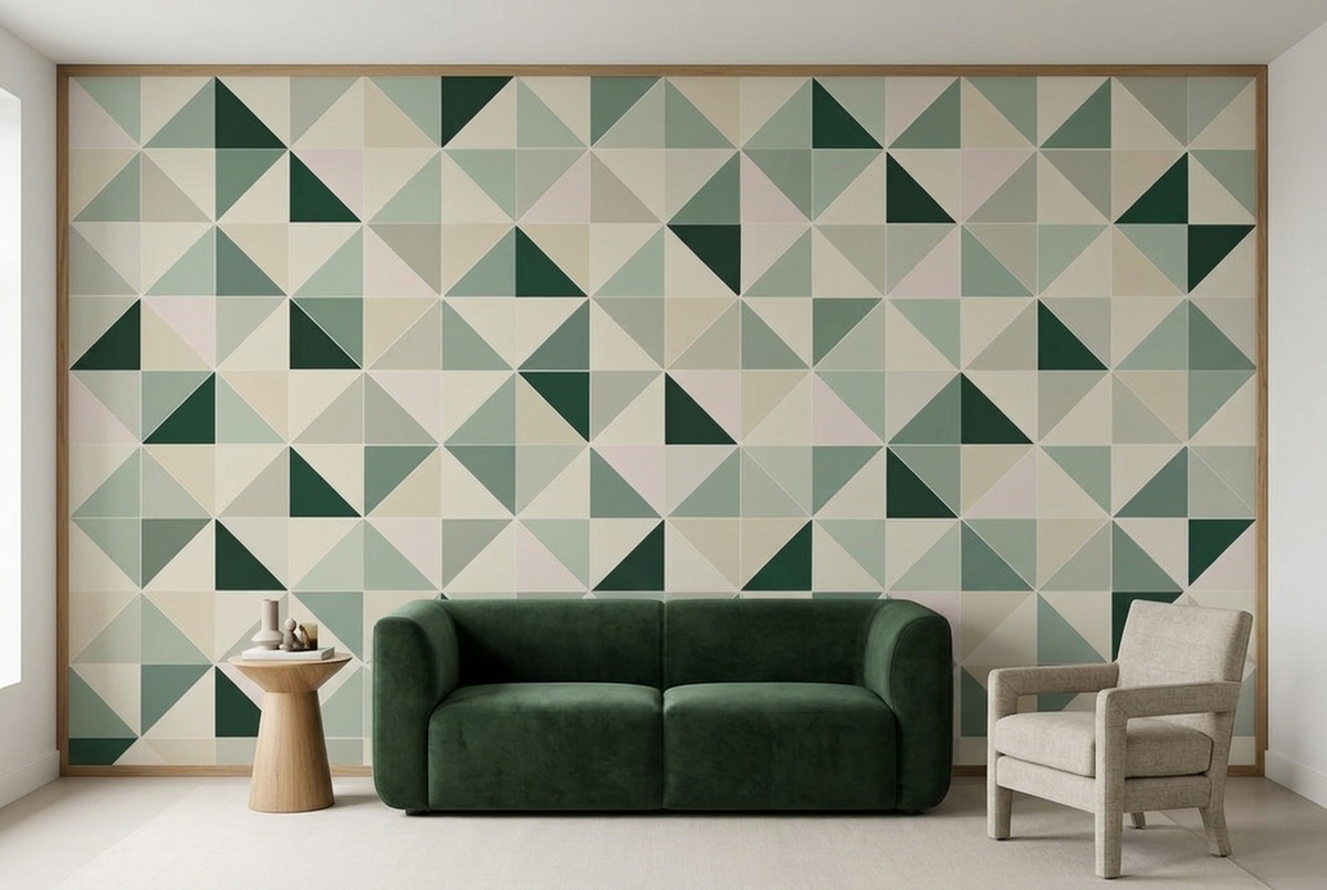 Geometric Triangle Mosaic Wallpaper Soft Green Wall Mural
