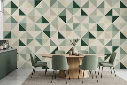 Geometric Triangle Mosaic Wallpaper Soft Green Wall Mural