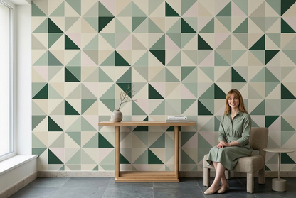 Geometric Triangle Mosaic Wallpaper Soft Green Wall Mural