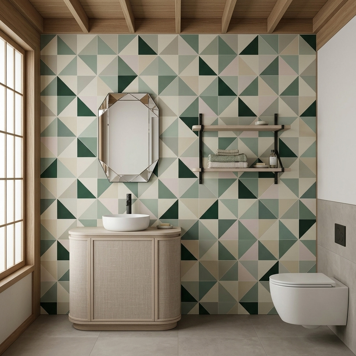 Geometric Triangle Mosaic Wallpaper Soft Green Wall Mural