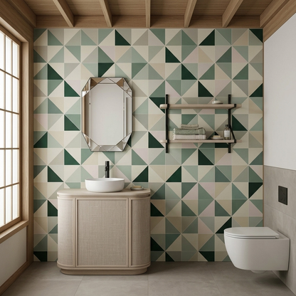 Geometric Triangle Mosaic Wallpaper Soft Green Wall Mural