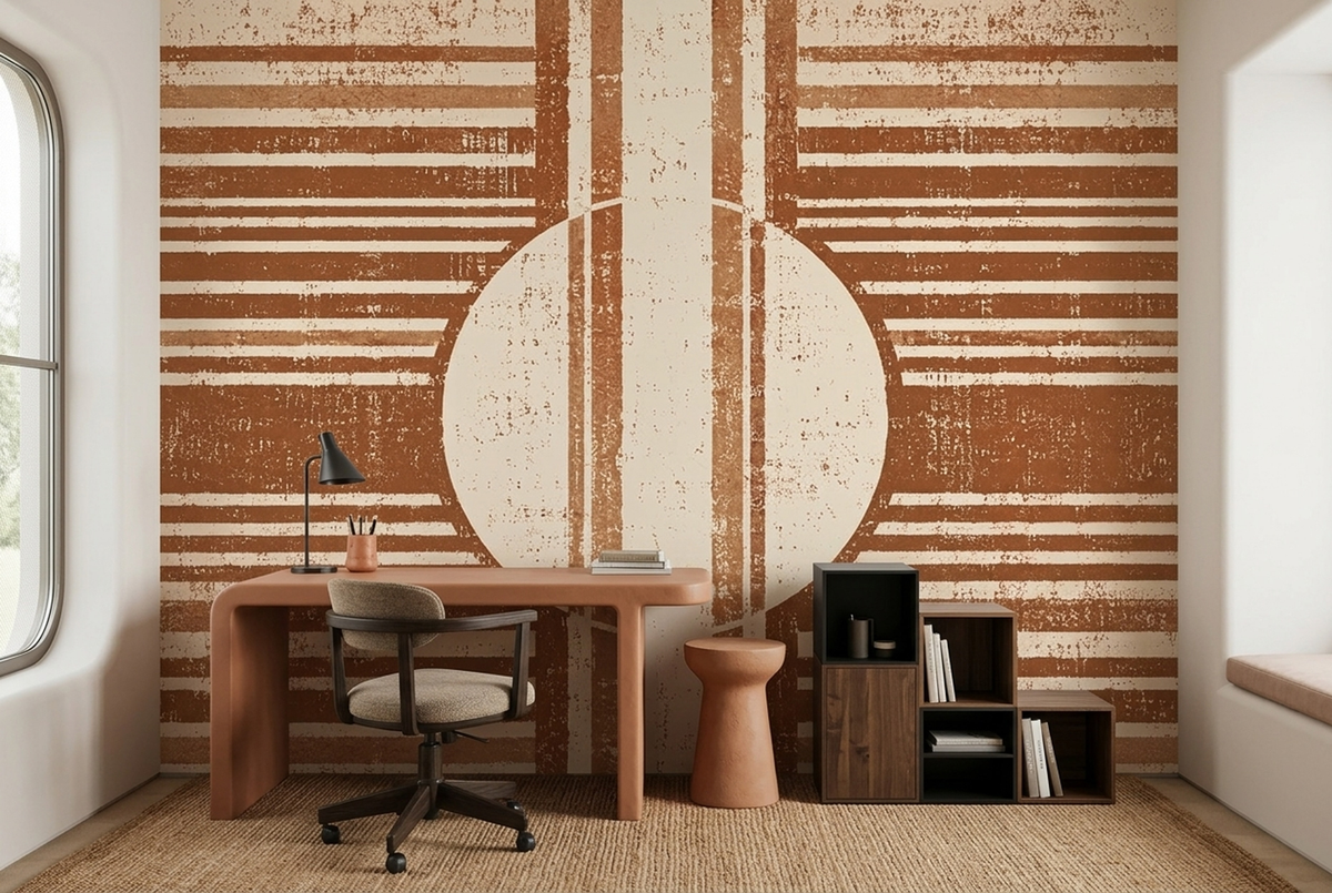 Textured Concentric Circle Wallpaper Mid Century Geometric Wall Mural
