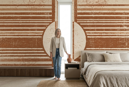 Textured Concentric Circle Wallpaper Mid Century Geometric Wall Mural