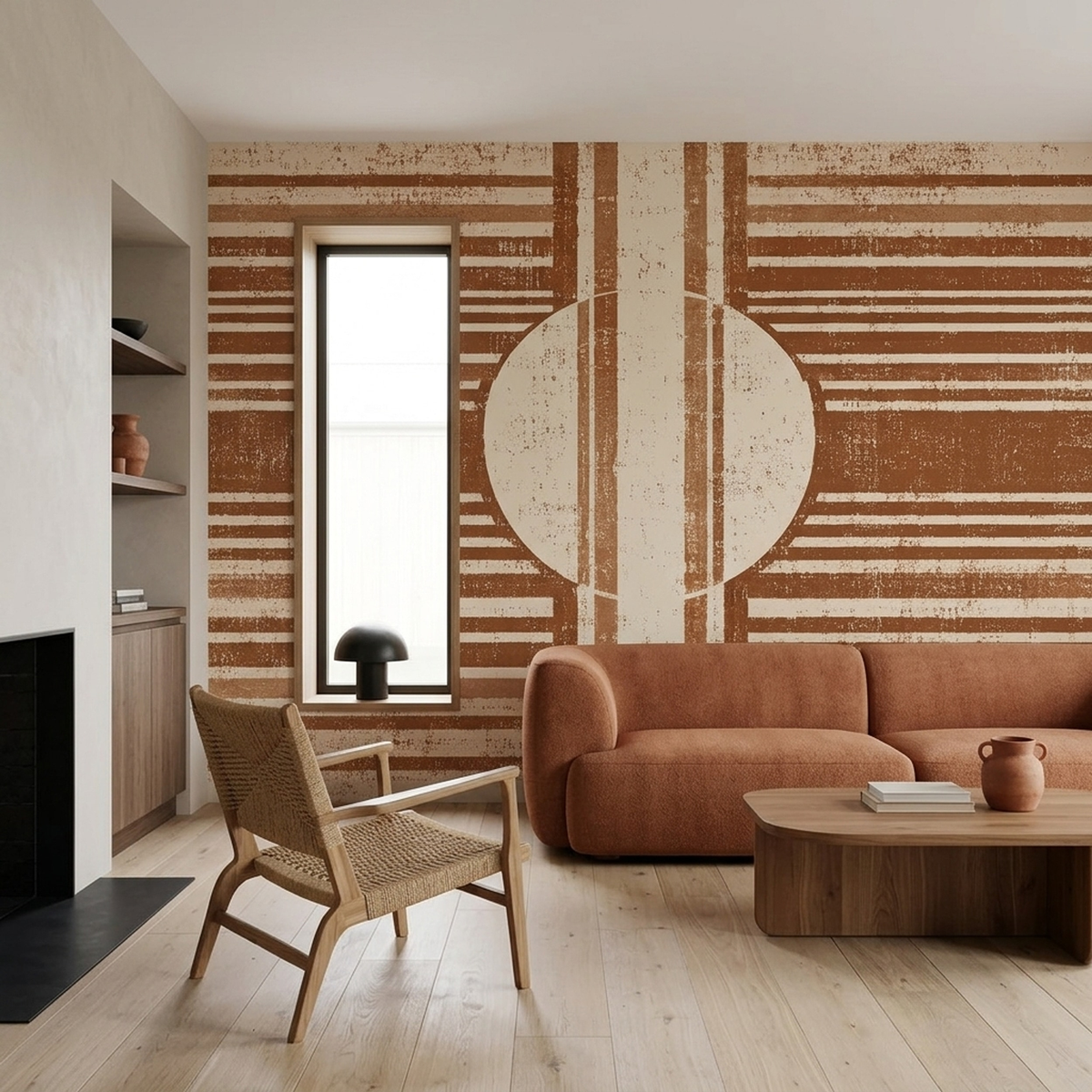 Textured Concentric Circle Wallpaper Mid Century Geometric Wall Mural