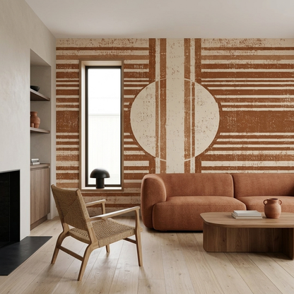 Textured Concentric Circle Wallpaper Mid Century Geometric Wall Mural