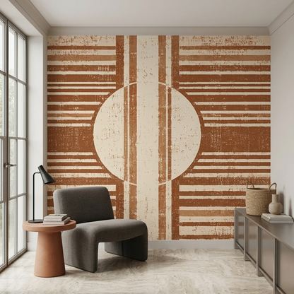 Textured Concentric Circle Wallpaper Mid Century Geometric Wall Mural