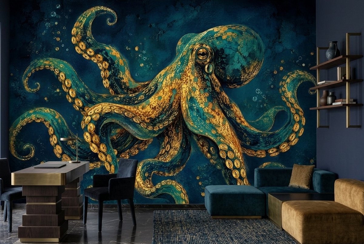 Dramatic Octopus Wallpaper Textured Deep Sea Wall Mural