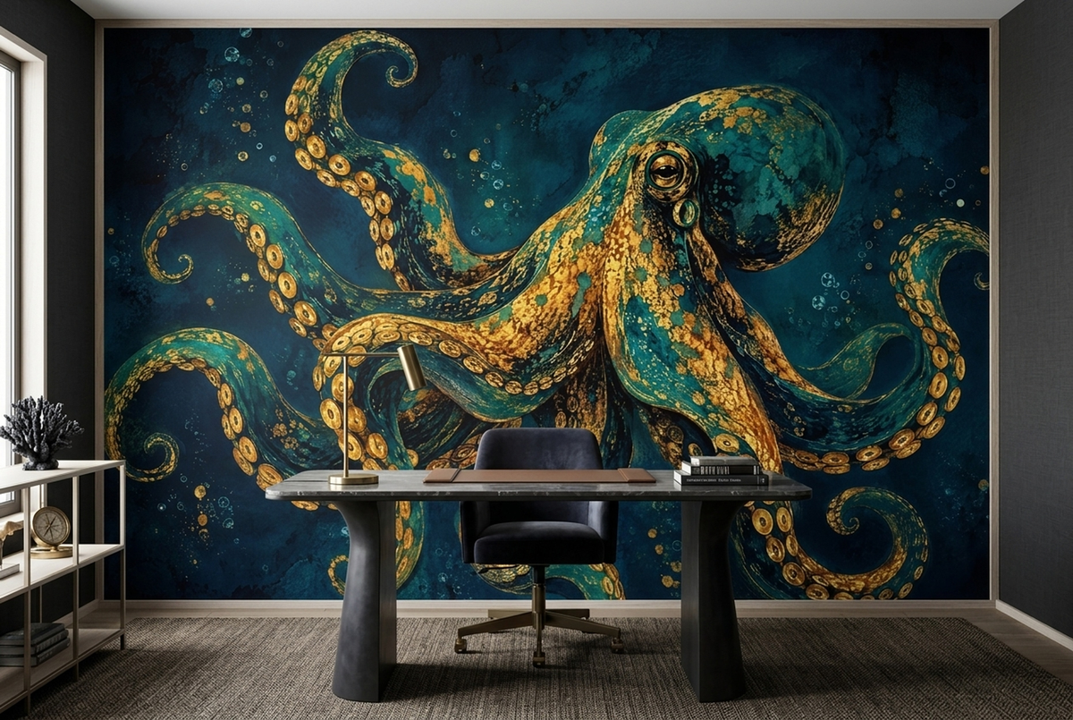 Dramatic Octopus Wallpaper Textured Deep Sea Wall Mural