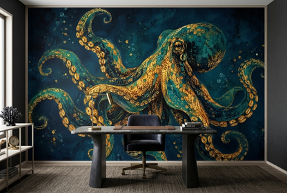 Dramatic Octopus Wallpaper Textured Deep Sea Wall Mural