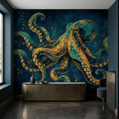 Dramatic Octopus Wallpaper Textured Deep Sea Wall Mural