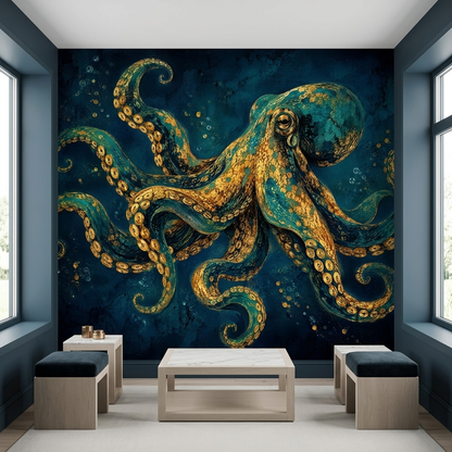 Dramatic Octopus Wallpaper Textured Deep Sea Wall Mural