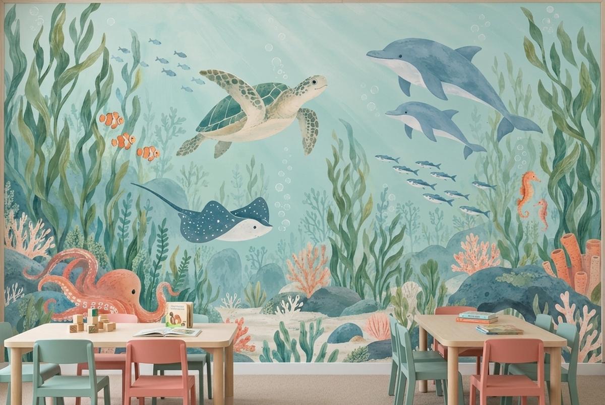 Pastel Underwater Sea Life Wallpaper Kids Ocean Wall Mural