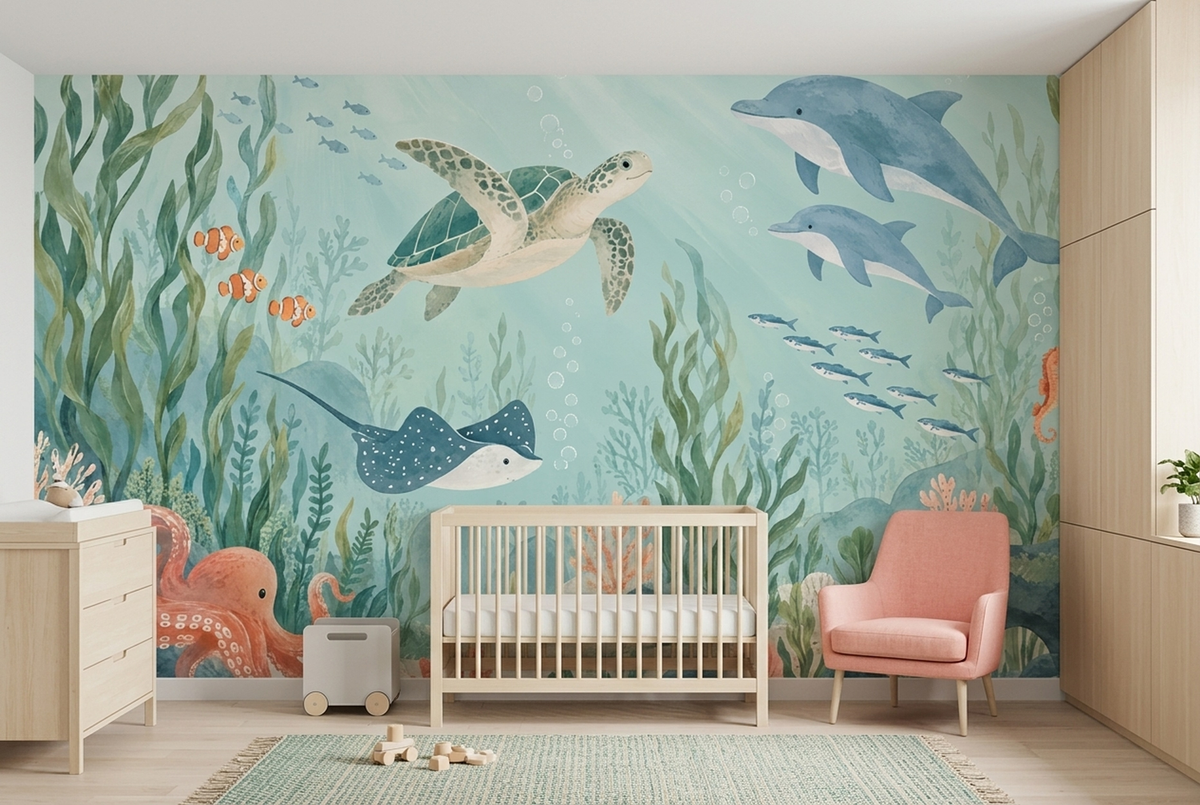 Pastel Underwater Sea Life Wallpaper Kids Ocean Wall Mural