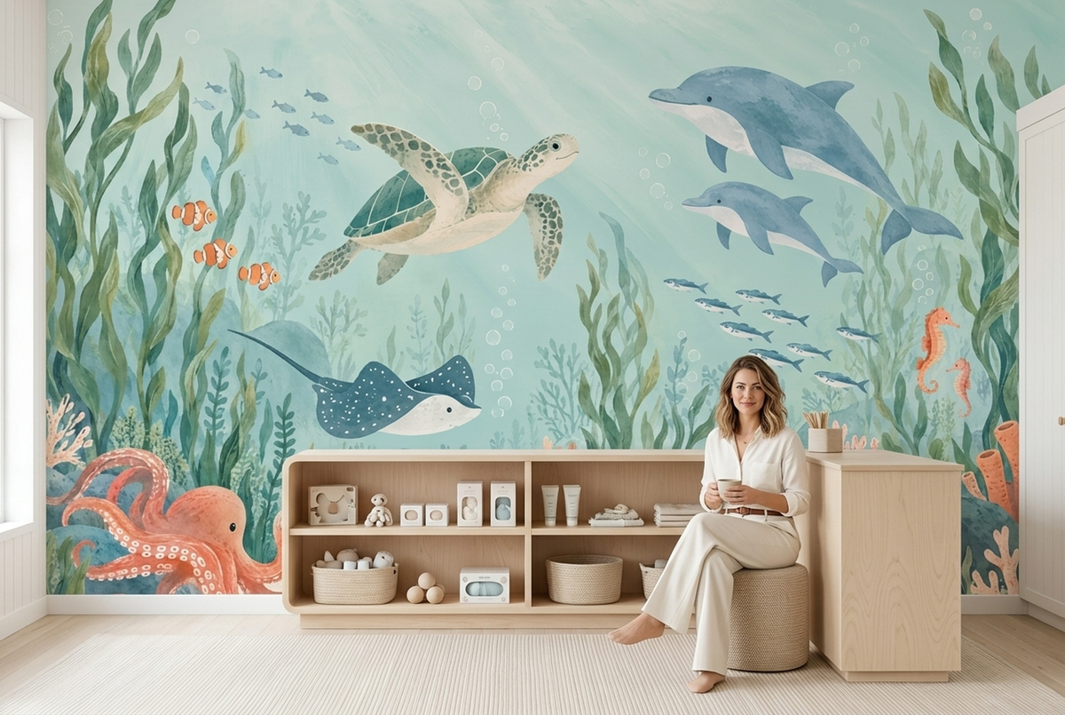Pastel Underwater Sea Life Wallpaper Kids Ocean Wall Mural