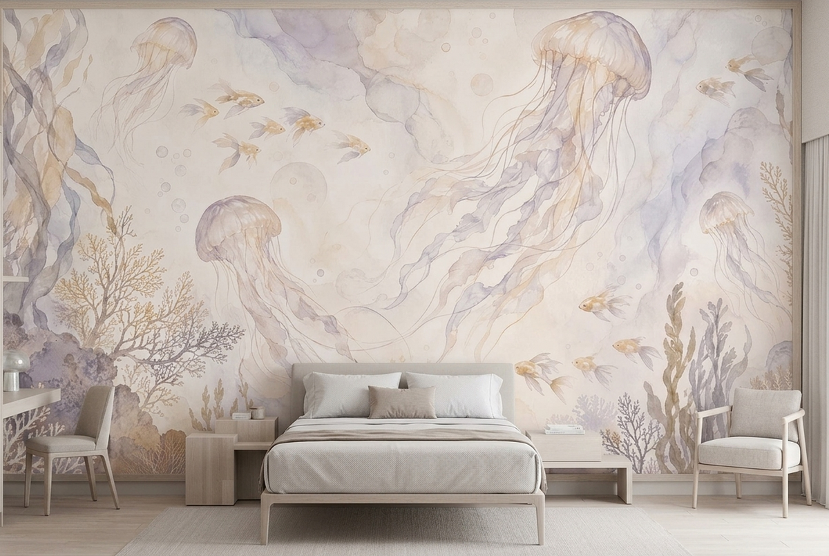 Watercolor Jellyfish Wallpaper Soft Sea Life Wall Mural