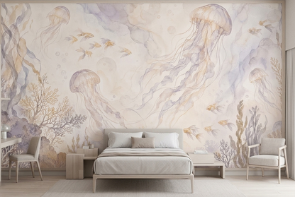Watercolor Jellyfish Wallpaper Soft Sea Life Wall Mural