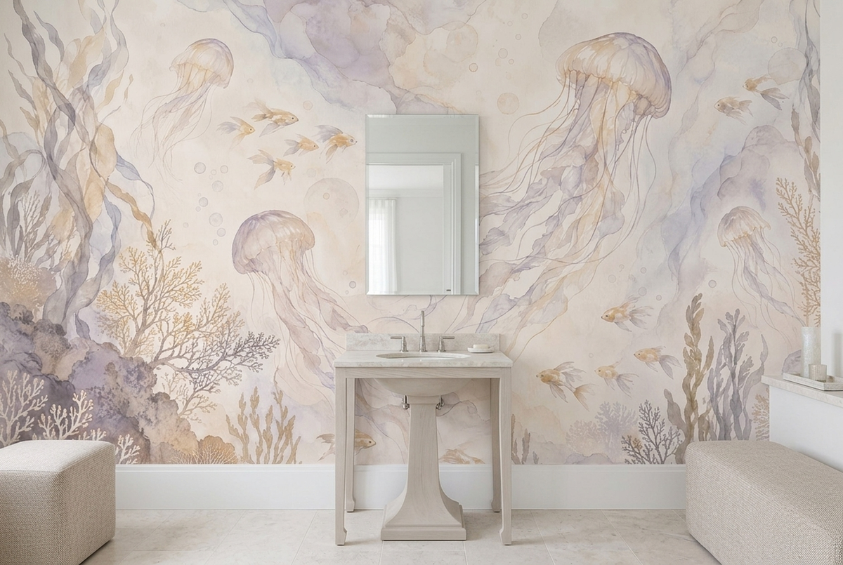 Watercolor Jellyfish Wallpaper Soft Sea Life Wall Mural