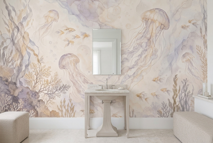 Watercolor Jellyfish Wallpaper Soft Sea Life Wall Mural