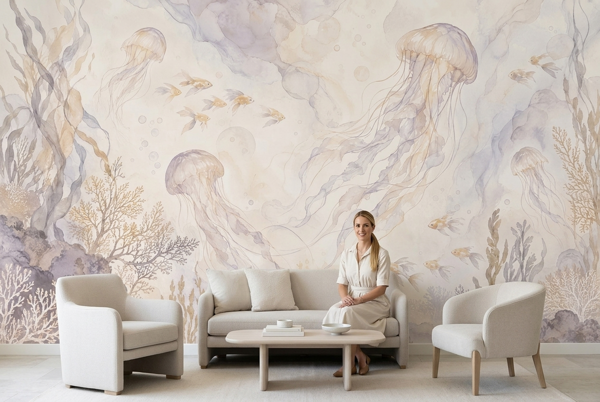 Watercolor Jellyfish Wallpaper Soft Sea Life Wall Mural