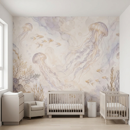 Watercolor Jellyfish Wallpaper Soft Sea Life Wall Mural