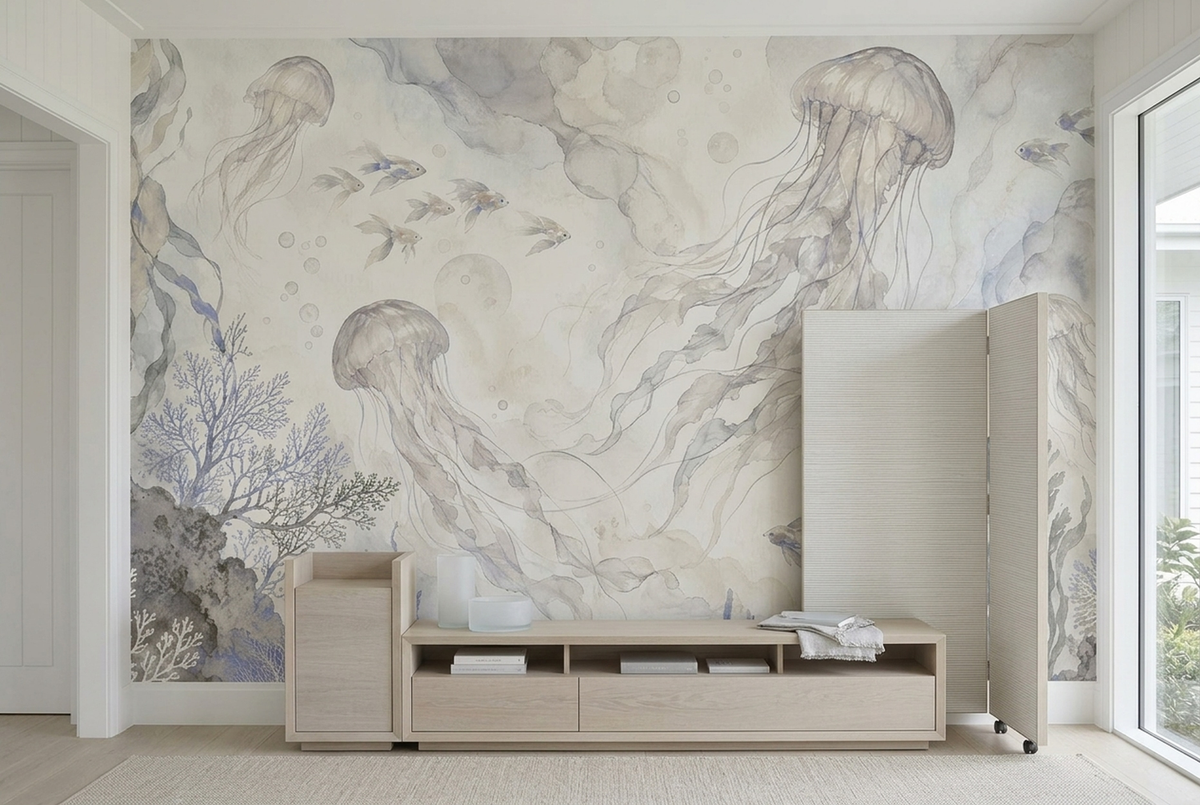 Jellyfish And Coral Wallpaper Coastal Underwater Wall Mural