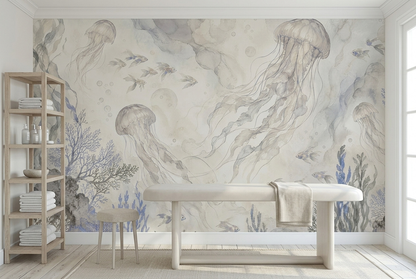 Jellyfish And Coral Wallpaper Coastal Underwater Wall Mural