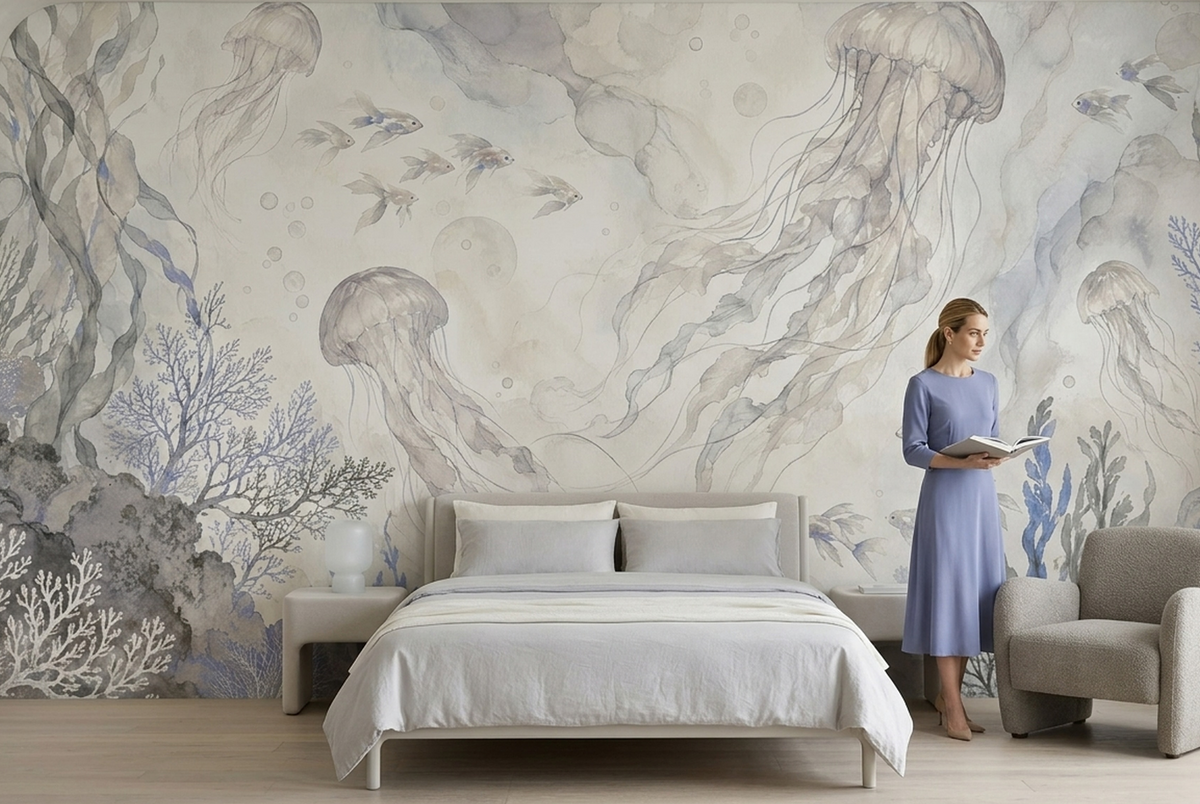 Jellyfish And Coral Wallpaper Coastal Underwater Wall Mural