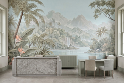 Tropical Lagoon Waterfall Wallpaper Panoramic Landscape Wall Mural