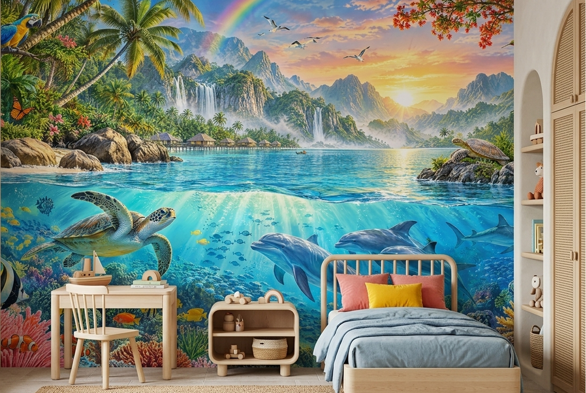 Tropical Island Lagoon Wallpaper Panoramic Ocean Wall Mural