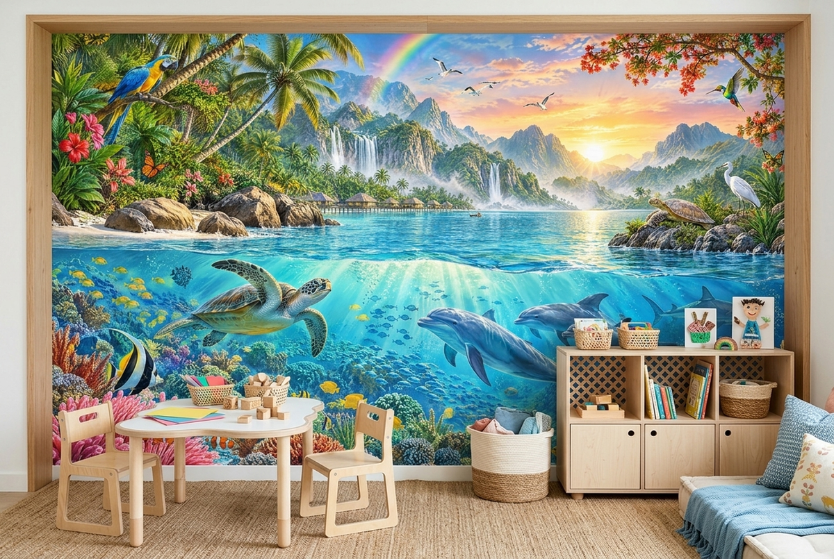 Tropical Island Lagoon Wallpaper Panoramic Ocean Wall Mural