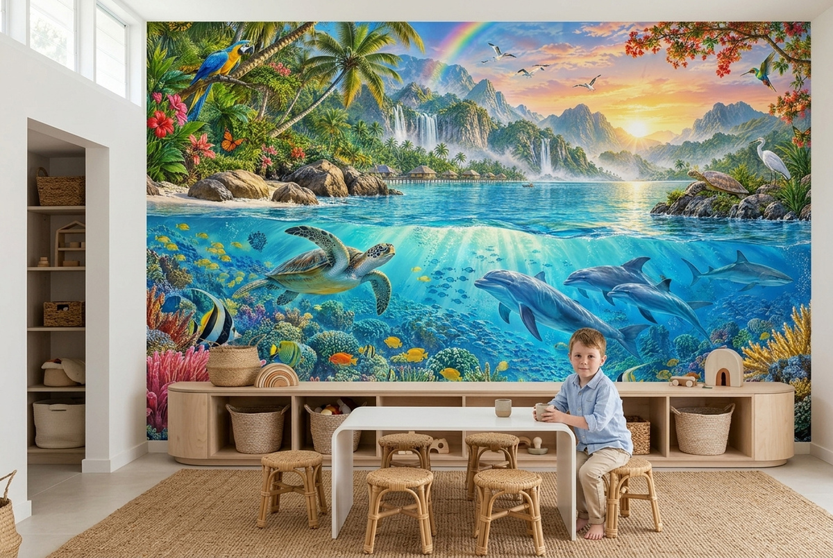Tropical Island Lagoon Wallpaper Panoramic Ocean Wall Mural