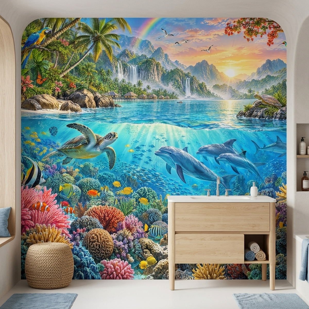 Tropical Island Lagoon Wallpaper Panoramic Ocean Wall Mural