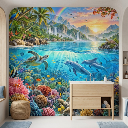 Tropical Island Lagoon Wallpaper Panoramic Ocean Wall Mural