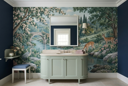 Pastoral River Bridge Wallpaper Chinoiserie Style Wall Mural