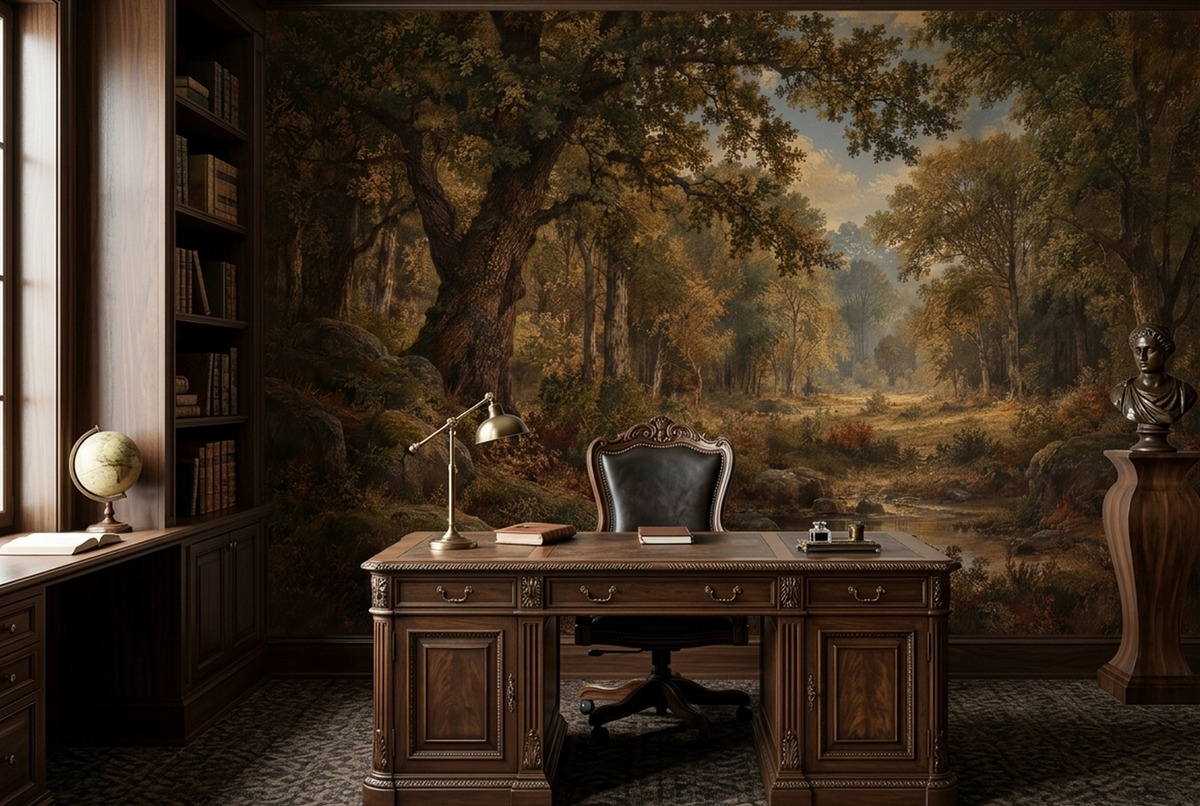 Autumn Forest Path Wallpaper Painted Woodland Wall Mural