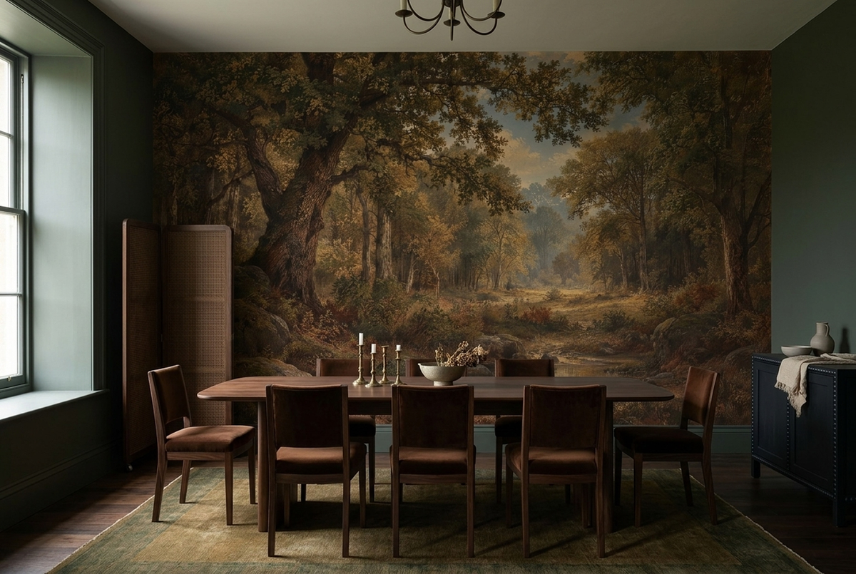 Autumn Forest Path Wallpaper Painted Woodland Wall Mural