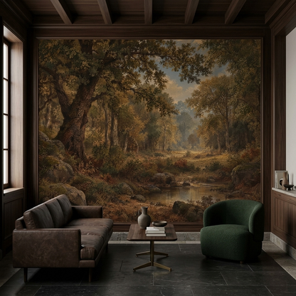 Autumn Forest Path Wallpaper Painted Woodland Wall Mural