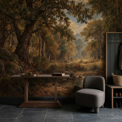Autumn Forest Path Wallpaper Painted Woodland Wall Mural