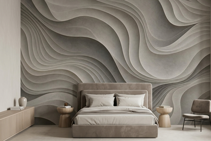 Layered Gray Relief Lines Wallpaper Minimalist Contemporary Wall Mural