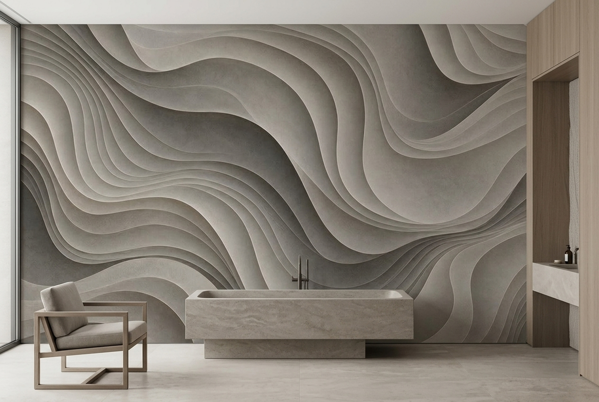 Layered Gray Relief Lines Wallpaper Minimalist Contemporary Wall Mural
