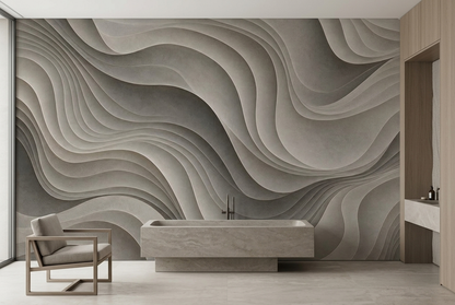 Layered Gray Relief Lines Wallpaper Minimalist Contemporary Wall Mural