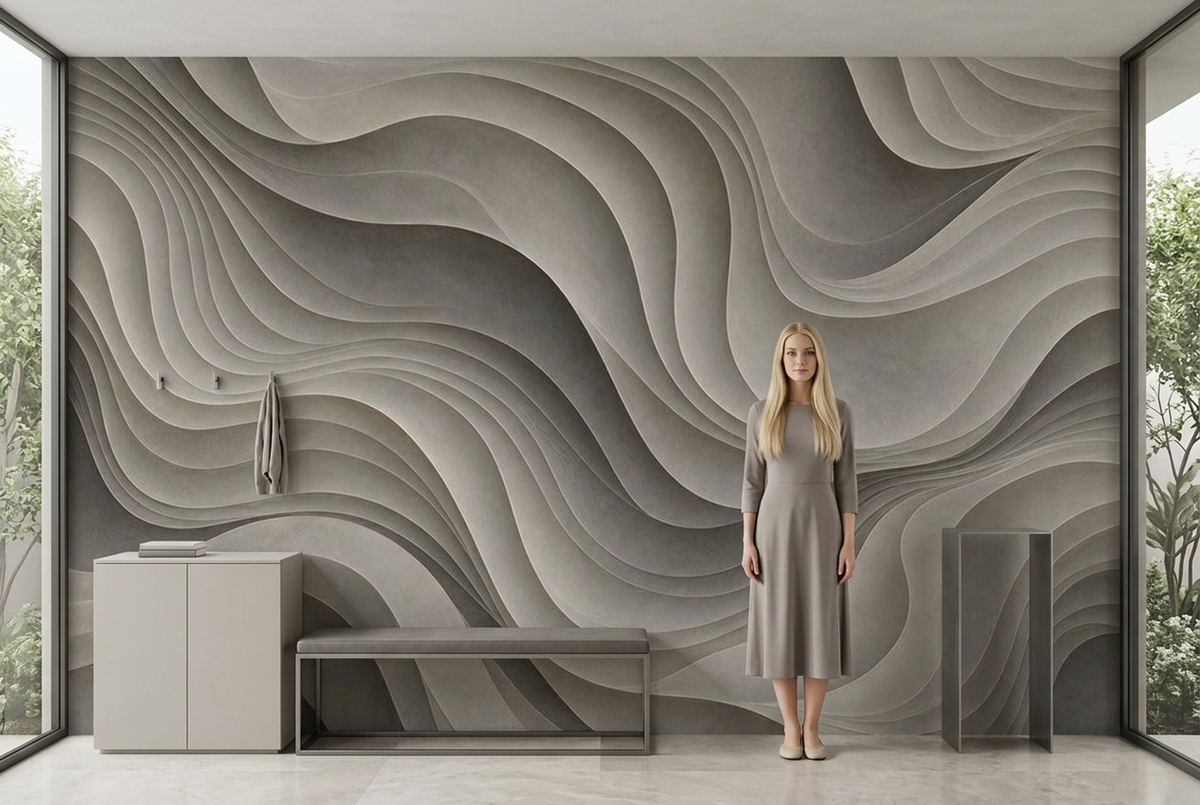 Layered Gray Relief Lines Wallpaper Minimalist Contemporary Wall Mural